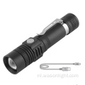 Goedkope 3 modi Bright Long Range Pocket Clip draagbare zoomende zoomende oplaadbare overleving LED Torch Light met batterijindicator